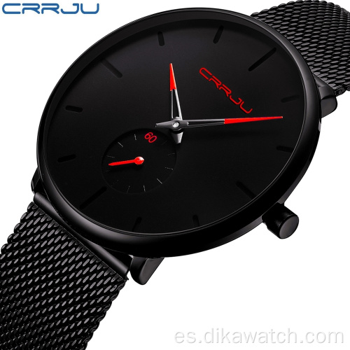 CRRJU 2150 reloj de marca de lujo de cuarzo para hombre, reloj analógico minimalista de acero inoxidable negro, relojes impermeables para hombre, muñeca Digital